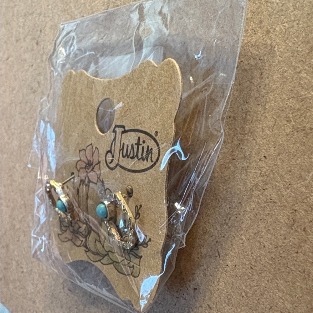 NWT Justin Western Round Rope Stud Earrings with Teal stone - Picture 3 of 4